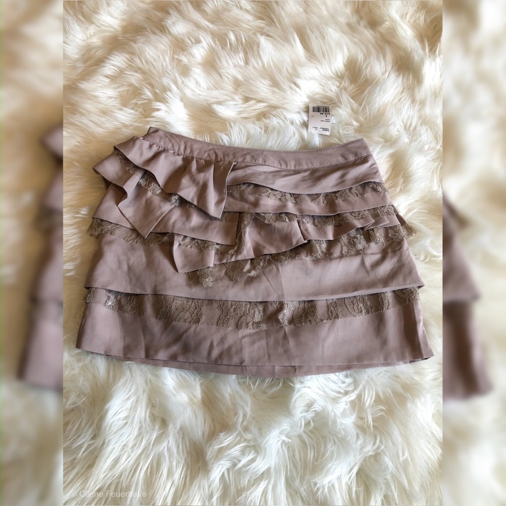 Taupe lace ruffled mini skirt